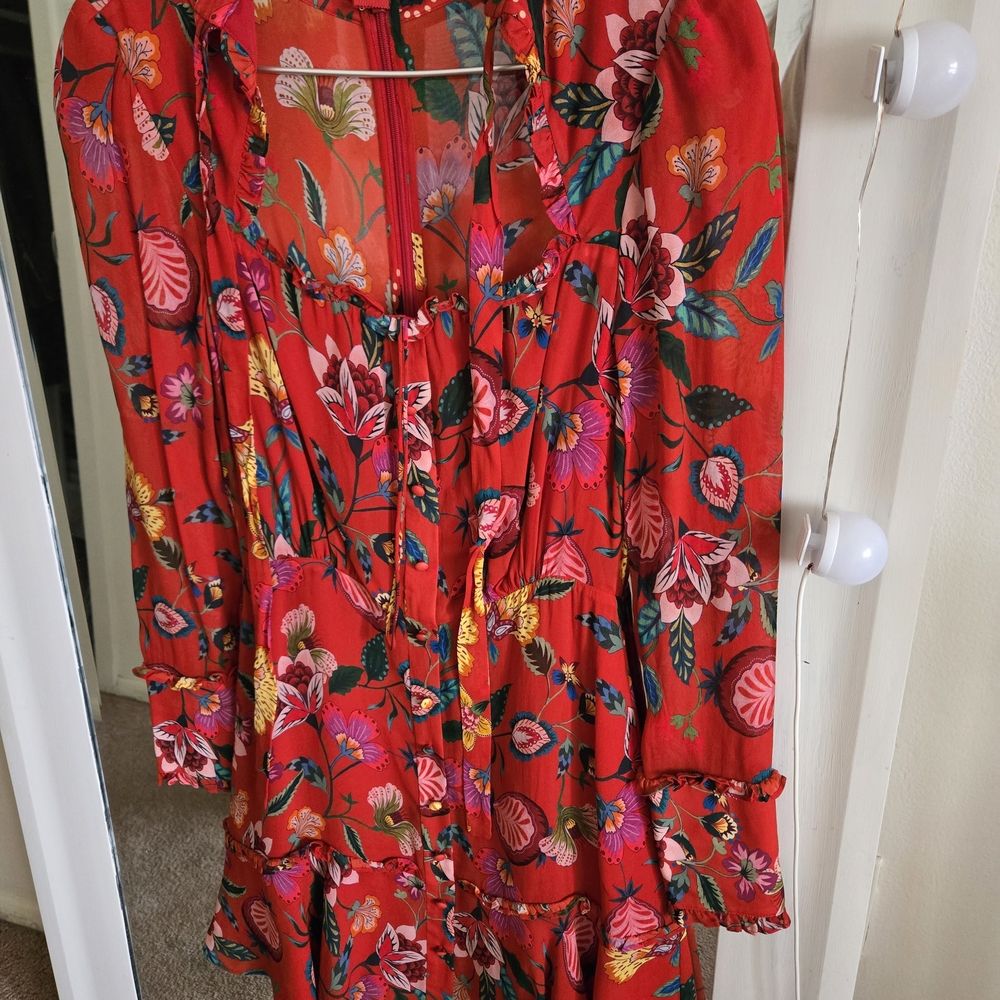 Alexis Red Floral Dress with Ruffle Detail